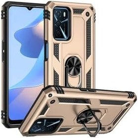 Resim Oppo A16 Kılıf Vega Yüzüklü Standlı Tank Zırh Kapak + Ekran Koruma GOLD 