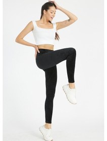 Resim Fmn Collection Fransız Kışlık Kadife Yüksek Bel Toparlayıcı Taytsiyahs Siyah 