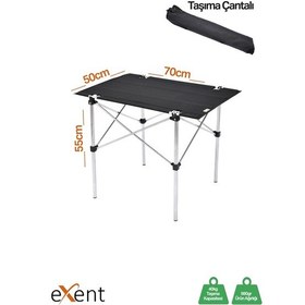 Resim Exent 70x50 Cm Tekstil Kamp Masası, Piknik, Bahçe Balkon Plaj Masası, Katlanır Taşıma Çantalı-siyah Çok Renkli 