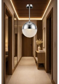 Resim Bohem Aydınlatma Tavana Sıfır Krom 3 Renk Led Modern Top Avize Antre/hol Banyo Avizesi Krom 