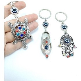 Resim Nazar Boncuğu Anahtarlık Renkli Kaplumbağa / Çarık / Hamse Eli Me 