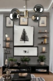 Resim Fer Avize Oscar Modern Lüks Tasarım Gold Renk Kasa Füme Camlı Salon - Mutfak - Yatak Odası 4 Lü Avize 