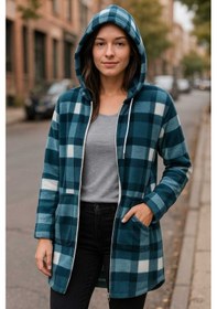 Resim Kadın Uzun Polar Hırka Geniş Kesim Yeşil 