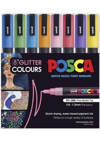 Resim Uni Posca PC-3M Glitter Colours Su Bazlı Boyama Markörü Seti Siml 