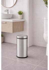 Resim Sas 11 Litre Döner Kapaklı Paslanmaz Çelik Banyo & Wc Çöp Kovası Titan 7511 Gri 
