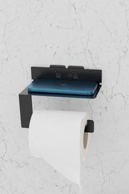 Resim Risingmaber Metal Siyah Ultra Güçlü Yapışkanlı Telefon Tutacaklı Tuvalet WC Kağıtlık MT92S 