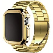 Resim Oldfriend 2'li Akıllı Saç Kılıfı + Paslanmaz Çelik Kayış 38/40/41mm Altın Su Geçirmez 