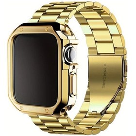 Resim Oldfriend 2'li Akıllı Saç Kılıfı + Paslanmaz Çelik Kayış 38/40/41mm Altın Su Geçirmez 