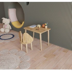 Resim Fahrettin Küçük Montessori Çocuk Masası Fil Kulaklı Oyun Masası Aktivite Masası Çalışma Masası Sandalyeli Çam 