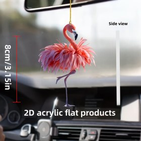 Resim 2D Düz akrilik, 1 adet çekici akrilik Flamingo araba süsleri - Noel ağaçları ve sırt çantaları için mükemmel, tatil araç iç aksesuarları 