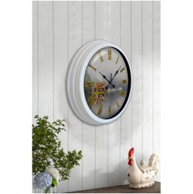 Resim Bahat Salon Ofis Duvar Saati Beyaz Alüminyum Metal Çerçeve 40 Cm 