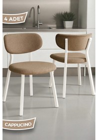 Resim Canisa Toldy Serisi 4 Adet Cappucino Bukle Kumaş Mutfak Sandalyesi Beyaz Metal Ayak Cappucino Sandalye Ayaklar Beyaz 