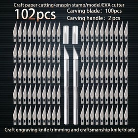 Resim 102 Parça El Sanatları Oyma Bıçak Seti – Kenar Kesme ve Şablon Yapımı İçin, 100 Değiştirilebilir Bıçak & 2 Saplı, Asimetrik Tasarım – Sanatı, El İşleri, Model Yapımı ve Hobi Projeleri için İdeal 