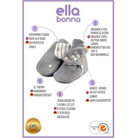 Resim Kadife Bebek Pandufu, Kaydırmaz Taban Ev Botu, Kreş Ayakkabısı, Organik Pamuk Patik 001 