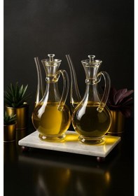 Resim Qerhome Mermer Stantlı Borosilikat Cam Glorry Yağlık 700 Ml+700 Ml Şeffaf 