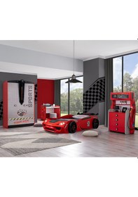 Resim Setaymobilya Sports Çocuk Odası, Vento Araba Dolap Masa Şifonyer - Kırmızı 