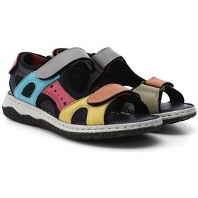 Resim Gönderi R Gökkuşağı Cırt Bantlı Dolgu Topuk Hakiki Deri Comfort Sandalet Gökyüzü Mavi 