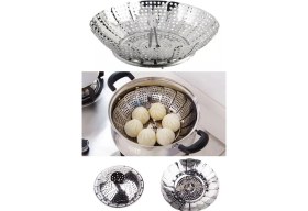 Resim İndirim Kap 34 x 48 Paslanmaz Buharda Sebze Haşlama Sepeti Katlanabilir Tencere Içi Çelik 