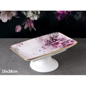 Resim Pinkev Mor Petunya Ayaklı Seramik Pasta Kek Sunum Standı 