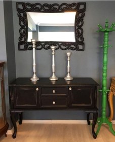 Resim Masifart Teline Çift Kapaklı Konsol Dolap Siyah Eskitme Siyah 