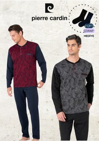 Resim Pierre Cardin Erkek %100 Pamuk Uzun Kol Jakarlı Bordo & Siyah İki Adet Pijama Takımı L1.pc.6111.002-bordo - Siyah-l Çok Renkli 