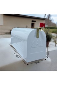 Resim LUCKYHOMES Özel Üretim Galvaniz Amerikan Tarzı Posta Kutusu,Mail Kutusu Beyaz 50X15X21 