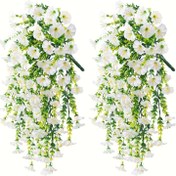 Resim 2 adet Eucalyptus Yapraklı UV Dirençli Yapay Sabah Güneşi Çitleri - Ev ve Bahçe Dekoru için Gerçekçi Asılı Bitki (Beyaz ve Yeşil), İç ve Dış Mekan Kullanımı, Pil Gerektirmez, Bahçe Dekoru | Gerçekçi Bitki Tasarımı | Dayanıklı Bitki Malzemesi, Yapay Çiçekler 