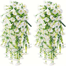 Resim 2 adet Eucalyptus Yapraklı UV Dirençli Yapay Sabah Güneşi Çitleri - Ev ve Bahçe Dekoru için Gerçekçi Asılı Bitki (Beyaz ve Yeşil), İç ve Dış Mekan Kullanımı, Pil Gerektirmez, Bahçe Dekoru | Gerçekçi Bitki Tasarımı | Dayanıklı Bitki Malzemesi, Yapay Çiçekler 