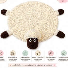 Resim MASAL BEBE KİDS El Örgüsü Kuzu Bebek Oyun Halısı | %100 Kuzu İpi | Organik Yumuşak Oyun Matı | El Emeği Bebek Odası Halısı 