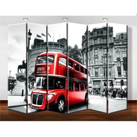 Resim Dekobul Katlı Otobüs 6 Kanat Tekerlekli Kanvas Paravan 