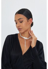 Resim Lesa Wear Gümüş Kaplama Su Yolu Taşlı Fiyonk Kolye Gümüş 