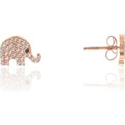 Resim Gümüş Rose Zirkon Taşlı Fil Küpe N11.48483 