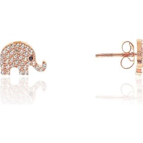 Resim Gümüş Rose Zirkon Taşlı Fil Küpe N11.48483 