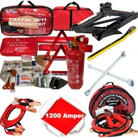 Resim Halidi Beşli Ürün Tüvtürk Uyumlu Trafik Seti + Çantalı Akü Takviye Kablosu + Kriko + Bijon Anahtarı + Eldiven 