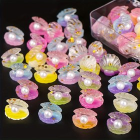 Resim 30 adet Çeşitli Pastel Reçine Kabuk Kolye ile Simüle Edilmiş İnciler - Gökkuşağı Renkleri, Parıldayan Plaj Temalı Şanslar DIY Takı Yapımı, El Sanatları Aksesuarları, DIY Takı Yapımı | Canlı Kolye Seti | Detaylı El Sanatları, Plaj Aksesuarları 