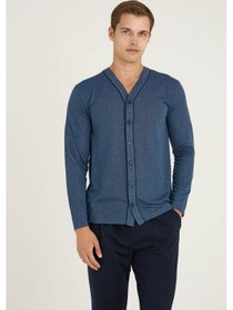 Resim Kly Pamuklu Uzun Kollu Önden Düğmeli Erkek Pijama Takım-indigo-m Çok Renkli 