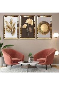 Resim 3'lü Gold Pleksi Kenar Kolaj Çizim Tablo 