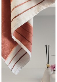 Resim Ucu Çizgili İpliği Boyalı %100 Pamuk Banyo Havlusu - Yumuşak & Yüksek Su Emici-90x150 Cm-terra Terra Terra 