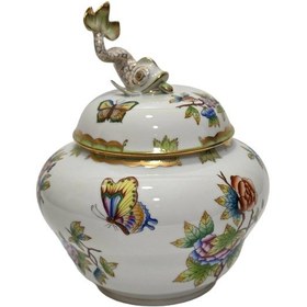 Resim Herend 6094 Kraliçe Victoria El Boyama Balık Kapaklı Porselen Kavanoz Çok renkli 