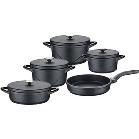 Resim 3556 - Wawe - 9 Parça, Biogranit Döküm, Tencere Seti Antrasit Gövde, Platin Detay Antrasit 