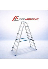 Resim Ege Akrobat 8+8 Çift Çıkışlı Alüminyum Merdiven Katlanır A Tipi Kaymaz Ayaklı Ev Tipi 