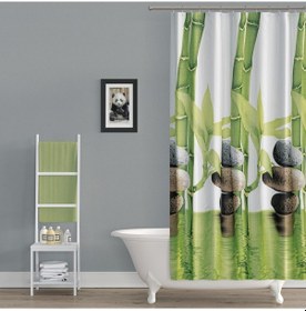Resim Banyo Perdesi Küf Tutmaz Duş Perdesi 180X200 Banyo Perdeleri Bamboo Desen Yeşil 