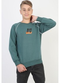 Resim No Baskılı Kapşonsuz Rahat Erkek Çocuk Sweatshirt-90832 Yeşil 