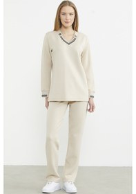 Resim Scuba Yaka Detaylı Eşofman Takım - Bej Bej 