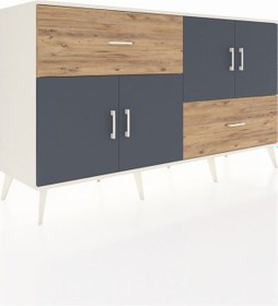 Resim Hyperion Konsol 3 Raflı 2 Çekmeceli 4 Kapaklı 176x44x99 Aytaşı-an Aytaşı-antrasit/çam 