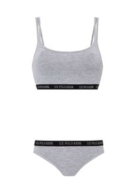 Resim U.S. Polo Assn. Kadın Gri Melanj Büstiyer Slip Set 65004 Gri 