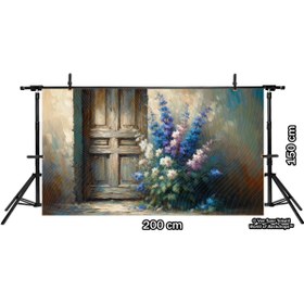 Resim Venspor Eski Kapı Önünde Canlı Çiçekler Arkaplan, Rustik Ahşap Dokulu Duvar Örtüsü, 200x150cm Fon 