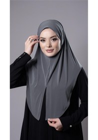 Resim Hürrem Bone Antrasit Pratik Hazır Geçmeli Tesettür Eşarp Sandy Kumaş Yırtmaçlı Düz Hijab 2310 25 