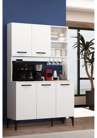 Resim Riva Kahve Köşesi 3 Kapaklı Airfry Kiler Dolabı Çok Amaçlı Erzak Dolabı Beyaz Beyaz 