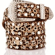 Resim Leopar Desenli Taşlı Parıltılı Moda Günlük Kullanım İçin Uygun Rahat Kot Pantolonlar 